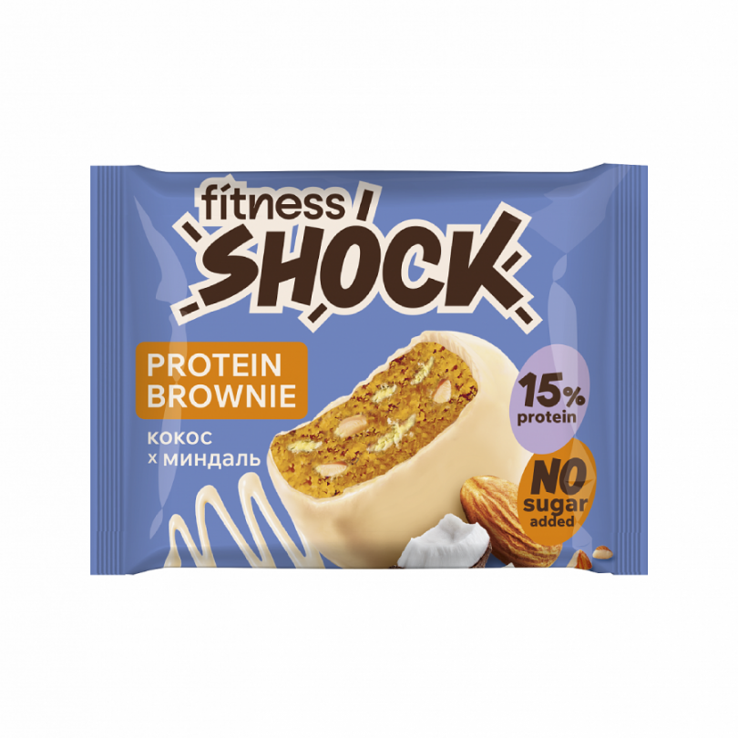 Протеиновое печенье глазированное Брауни "Миндаль-Кокос" FitnesShock